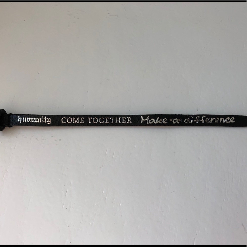SALE Humanity Bracelet Black Band Silver Script